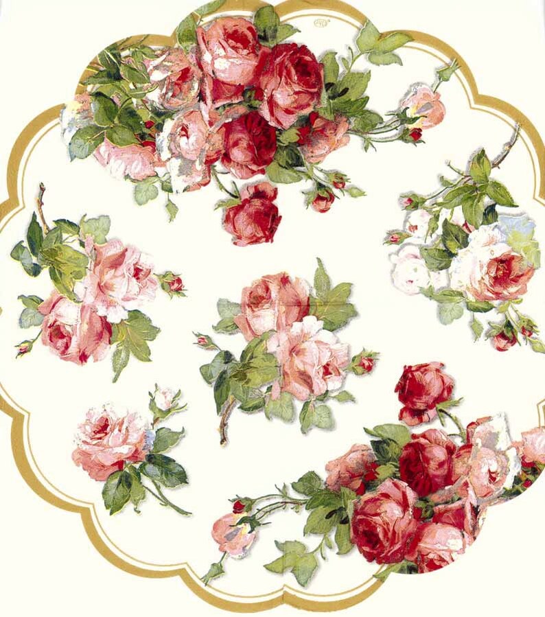 4 Round Decoupage Napkins Pastel Roses Rose Napkins Etsy