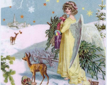 Servilletas de papel victoriano con diseño de ángel navideño vintage (juego de 4)