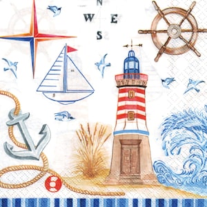 4 Decoupage Napkins | Beach side | Marine Napkins | Lighthouse Napkins | Paper Napkins for Decoupage