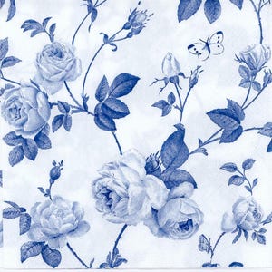 4 Decoupage Paper Napkins | Blue rambling rose |  Decorative Rose Napkins |Blue luncheon Napkins|Floral Napkins|Paper Napkins for Decoupage