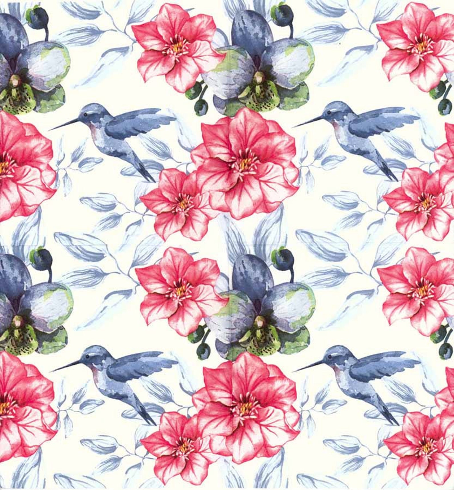4 Decoupage Napkins Watercolor of Hummingbird Flower | Etsy