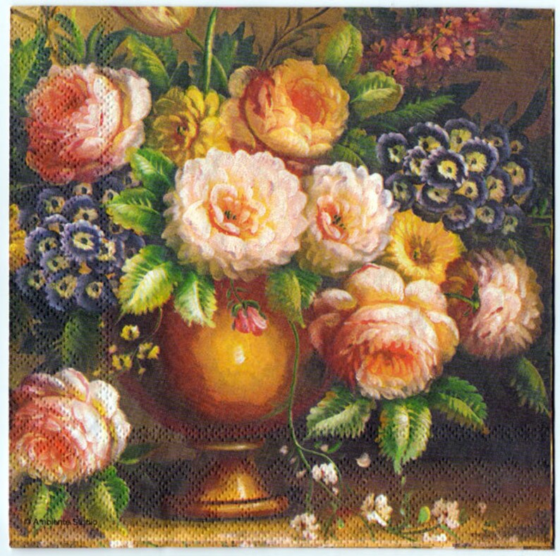 Decoupage Napkins Classic Flower Bouquet Still Life Etsy