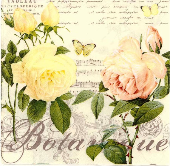 Decoupage Napkins | Baskets of Roses | Floral Napkins | Rose Napkins |  Party Napkins | Paper Napkins for Decoupage