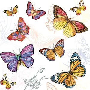 4 Decoupage-Papier-Servietten | Bunte Schmetterling Servietten