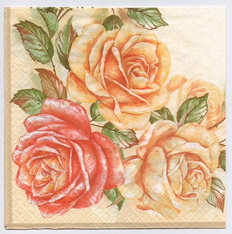 ROSES GARLAND 4 single COCKTAIL SIZE paper napkins for decoupage 3-ply