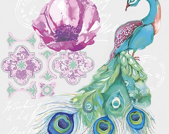 4 Decoupage Napkins | Regnant Peacock with flower | Peacock Napkins |Bird Napkins |Persia Napkins |Paper Napkins for Decoupage