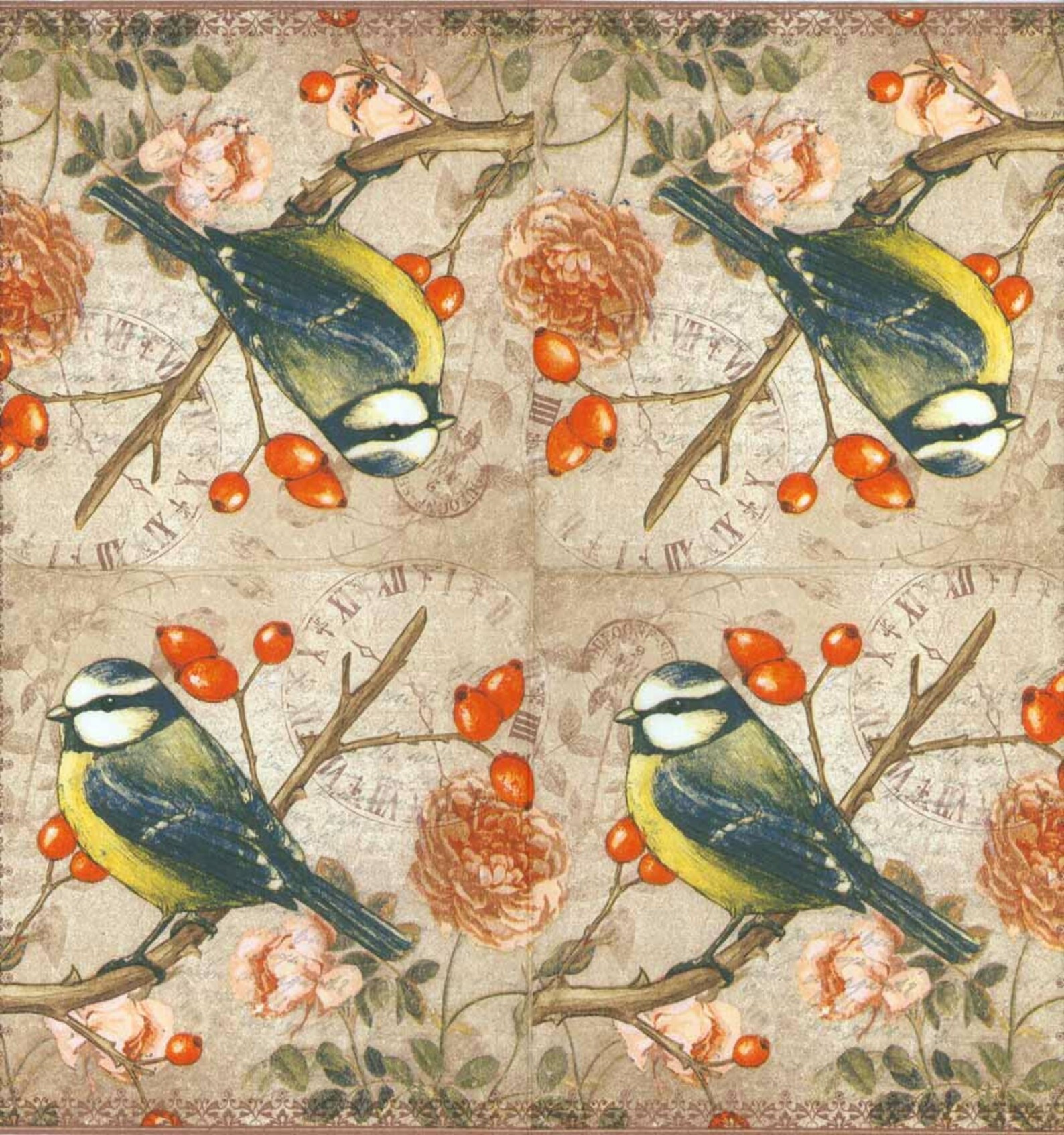 4 Decoupage Napkins Bird on a Branch Bird Napkins Blue Etsy