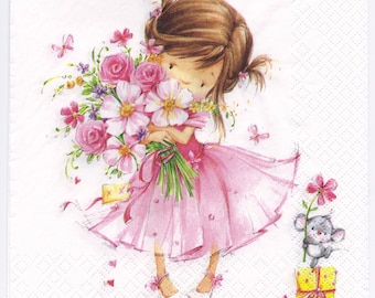 Servilletas de papel para niña de las flores: Decoupage para bodas, juego de 4
