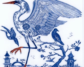 4 Decoupage Paper Napkins | Blue egret porcelain design Napkins |Party Napkins | Paper Napkins for Decoupage