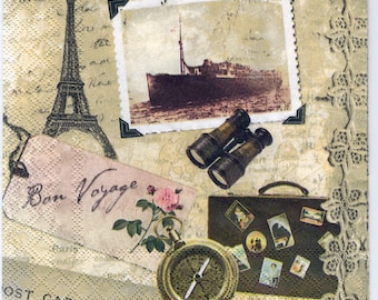 5 Servietten Vintage Collage PARIS Rosen Muster Schrift Serviettentechnik orname 