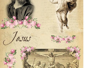 Italy rice paper for decoupage l Jesus & roses | Holly Bible decorative paper