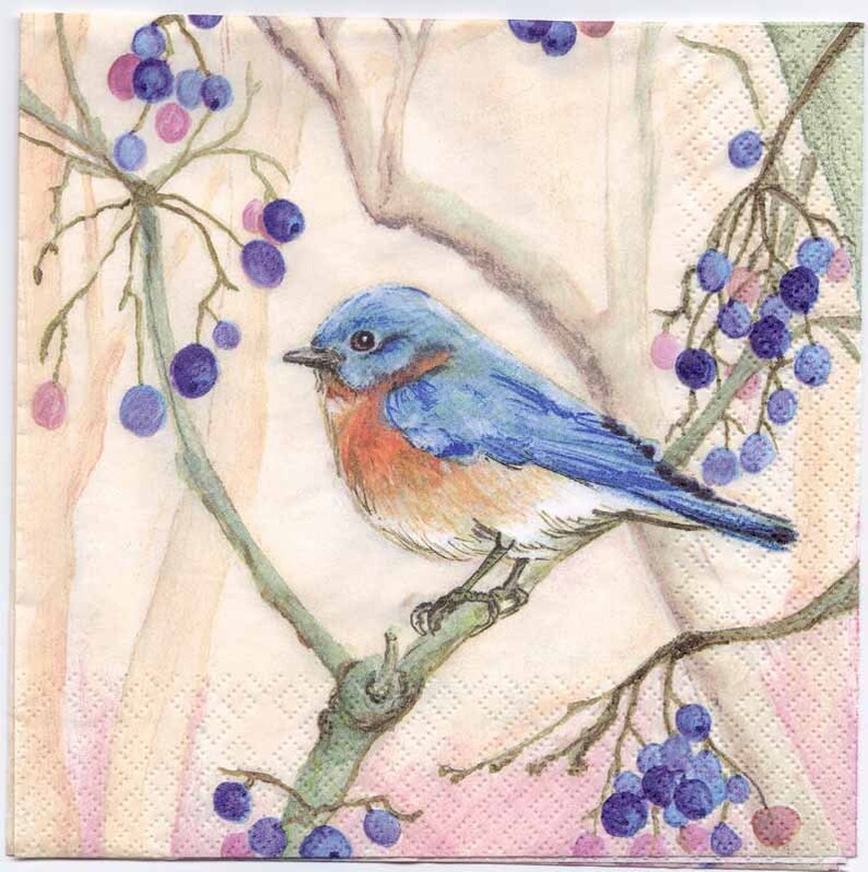4 Decoupage Napkins Blue Bird in a Tree Bird Napkins Etsy