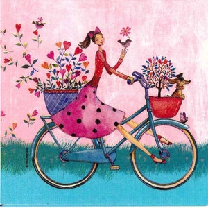 4 Decoupage-Servietten | Feen Mädchen auf dem Fahrrad | Fairy Servietten | Moderne Fee | Fahrrad-Servietten | Papierservietten für Decoupage