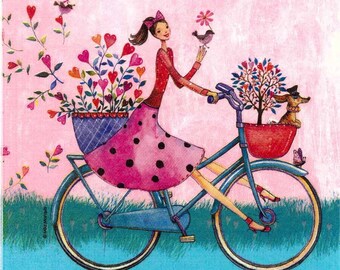 Servilletas de papel con diseño de hada en bicicleta (juego de 4)