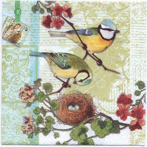 Decoupage-Servietten | Vogelfamilie mit Vogelnest | Vogel-Servietten | Wild Servietten | Natur Servietten | Papierservietten für Decoupage