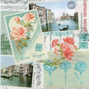 Serviettes en papier pour découpage | vintage de roses sur l'Italie | de papier peint de carte postale de l'Italie | Serviettes de table | Serviettes en papier pour découpage