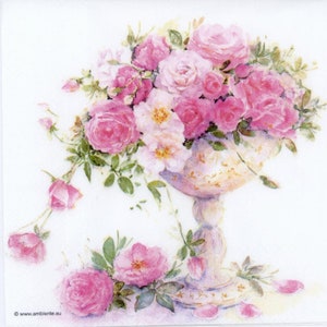 Decoupage-Servietten | Brunnen mit rosa Rosen im Blumentopf | Rose Servietten | Sommer Servietten | Papierservietten für Decoupage