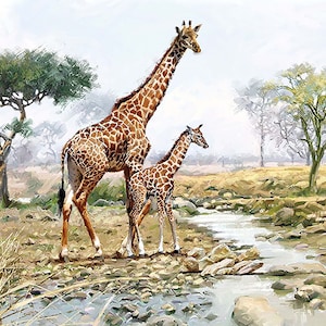 Decoupage-Servietten | Giraffe und Kalb | Giraffen-Servietten | Muttertag | Papierservietten für Decoupage