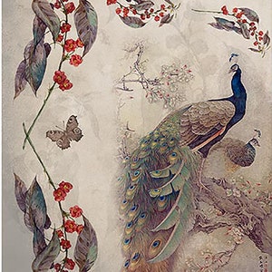Carta di riso Vintage Garden per decoupage: uccelli e farfalle, Made in Italy