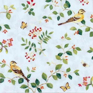 4 Servilletas para Decoupage / Servilletas Pájaros y mariposas en la melodía / Servilletas para fiesta de almuerzo / Servilletas de papel para Decoupage