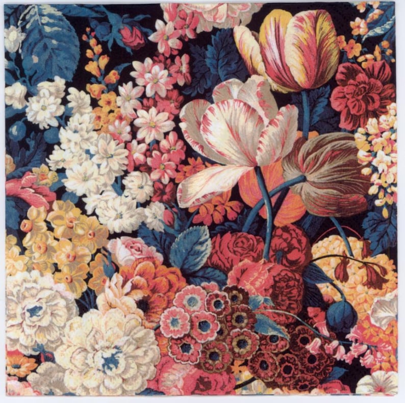 Decoupage Napkins Fountain of Flowers on Blue Rose Napkins Etsy