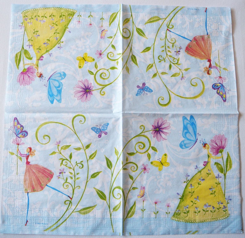 4 Decoupage Napkins Fairies Flowers and Butterflies Garden Etsy