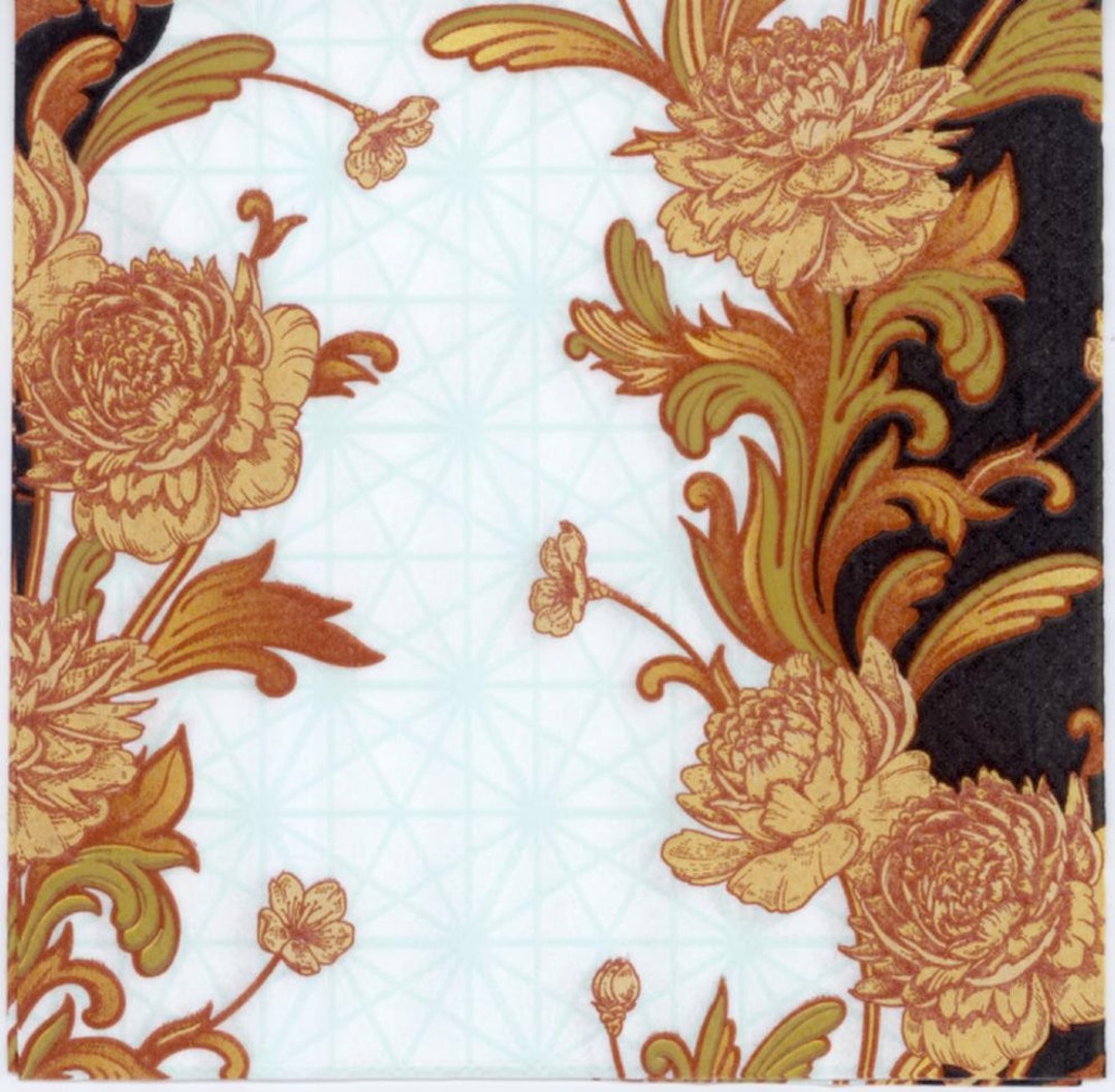 Decoupage Napkins Antique Yellow Flower Border Floral Napkins Paper