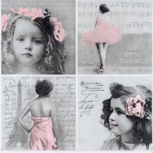 4 Decoupage-Papierservietten | Vintage Mädchenfotos | Engel Servietten | Vintage Servietten | Viktorianische Servietten | Papierservietten für Decoupage