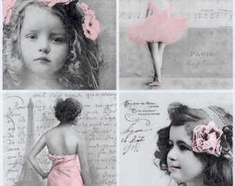 Vintage Mädchen Foto Decoupage Papierservietten - 4er-Set