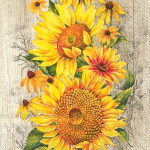 Decoupage Paper Napkins | Sunflower Napkins | Floral Cocktail Napkins | Bee & Sunflower in the morning
