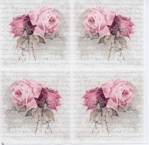 4 X Single Serviettes en papier Fleurs Romantique Coeur Roses Pour Découpage Artisanat 3