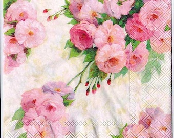 4 serviettes de découpage | Roses d'Ariane | Serviettes florales | Serviettes de mariage | Serviettes roses | Serviettes de fête | Serviettes en papier pour le bricolage