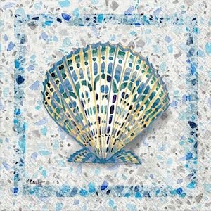 4 servilletas de cóctel para decoupage / Servilletas de concha azul / Servilletas de papel para decoupage