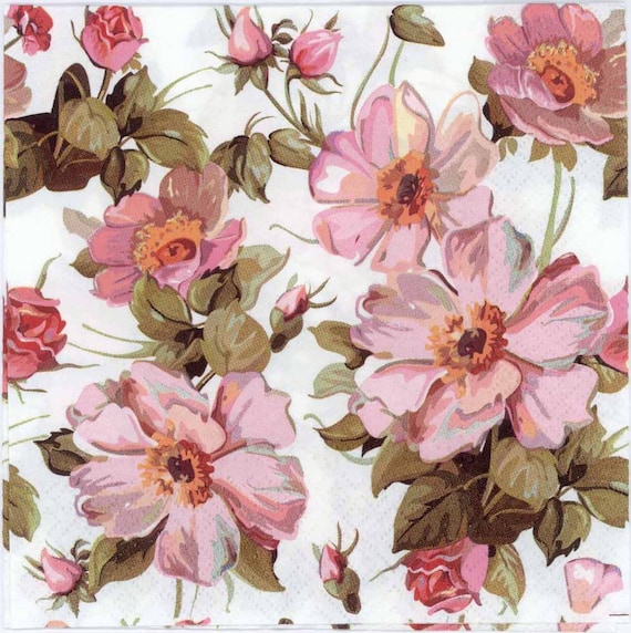 4 X Single Serviettes en papier Fleurs Romantique Coeur Roses Pour Découpage Artisanat 3