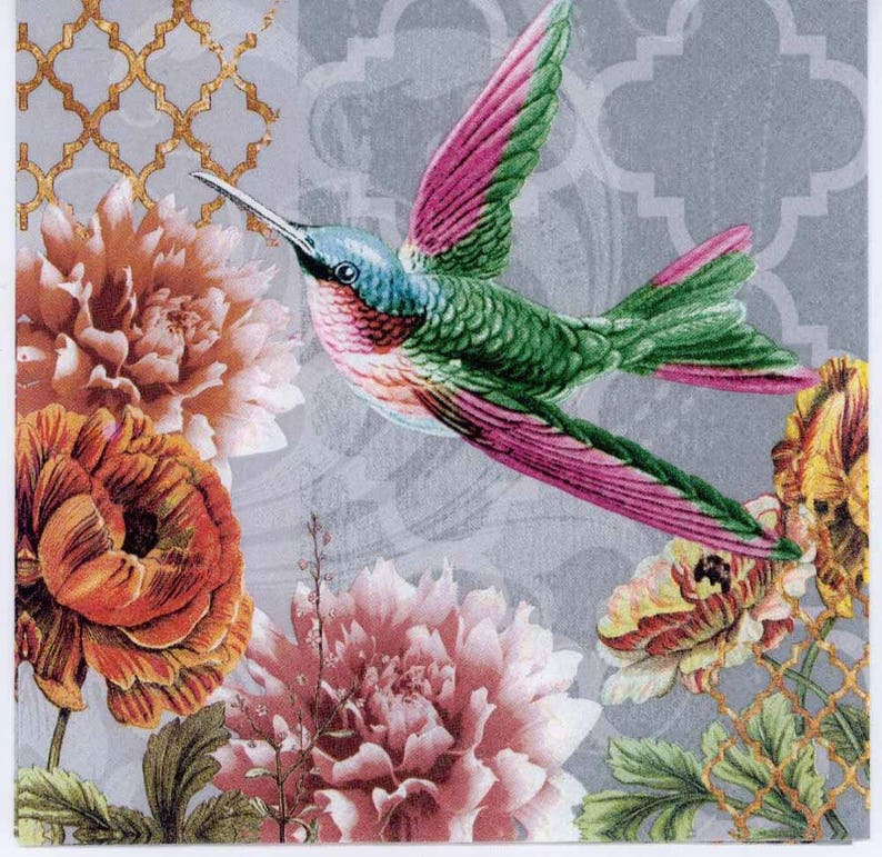 Decoupage Napkins Hummingbird and Flowers Bird Napkins Etsy