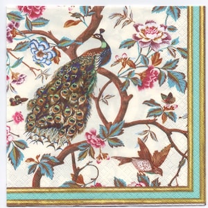 Decoupage servetten | Barokke pauw uit het Neues Palais in Potsdam met turquoise rand | Papieren servetten voor decoupage