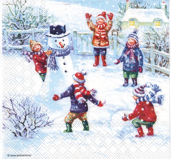 Lot De 6 Serviettes De Table En Tissu Motif Bonhomme De Neige - 50x50 Cm, Polyester Lavable, Décoration Noël