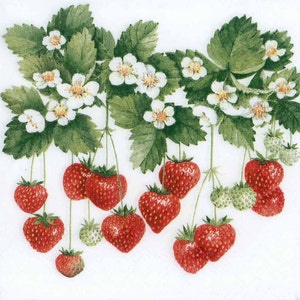 4 Decoupage-Servietten | Sommer Erdbeeren | Erdbeer-Servietten | Party-Servietten | Beere Servietten | Servietten | Papierservietten für Decoupage
