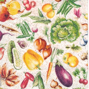 4 tovaglioli per decoupage / Cavolo raccolto in giardino, cavoletti di Bruxelles / tovaglioli per verdure / tovaglioli per feste / tovaglioli di carta per decoupage