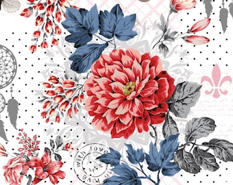 4 Decoupage Napkins | Flower on the postcard Napkins | Floral Garden Napkins | Lunch Paper Napkins for Decoupage