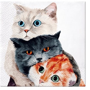 Three Cats Portrait Decoupage Paper Napkins (Set of 4)