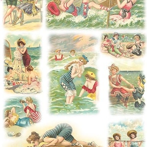 Rice Paper for Decoupage L Vintage Girls Swimming in the Beach L ...