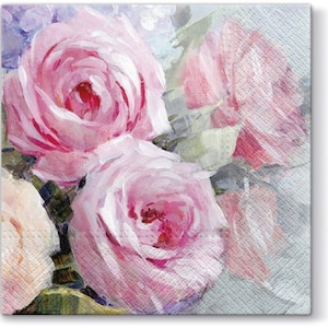 Pink Roses Watercolor Decoupage Napkins - Set of 4