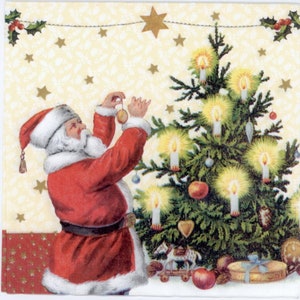 4 Christmas Napkins | Santa Claus decorate Christmas Tree Napkins