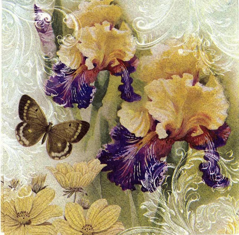 Jardin De Table DécoupageIris Papillons 4 Serviettes Et IrisFloral KF1Jlc
