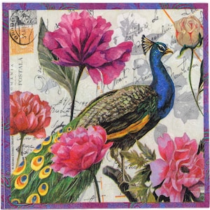 Tovaglioli per decoupage con pavone: carta floreale persiana Saravan (set da 4)