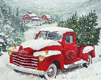 Just out of stock | Christmas Red truck napkins|  Christmas tree on the red truck Napkins | 4 Paper Napkins for Decoupage