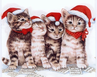 Decoupage Napkins | 4 Cat ready for Christmas Napkins | Kitten Napkins | Animal Napkins | Paper Napkins for Decoupage