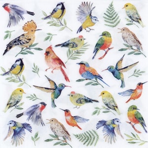4 servilletas para decoupage / Servilletas con pájaros en una escena encantadora / Servilletas de fiesta / Servilletas de papel para decoupage