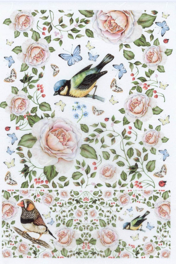 Rice paper for Decoupage l Vintage birds with butterflies & Etsy